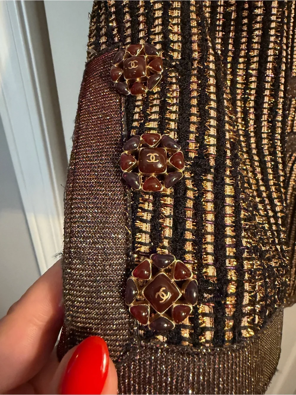 CHANEL Luxe Gold Metallic Black Jacket FR 42  Runway 2010 Cruise Collection